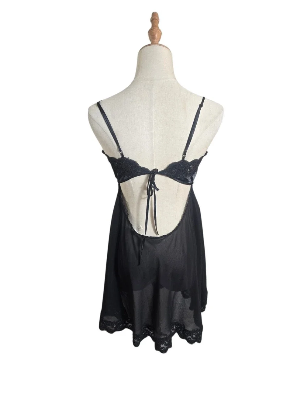Victoria's Secret Black Lace-Trim Satin Sheer Nightie